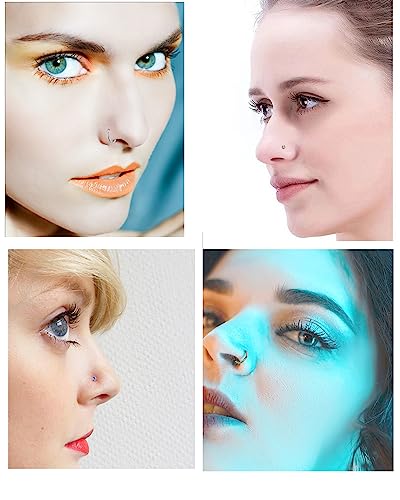 180Pcs 20G Surgical Stainless Steel Nose Rings Hoops Straight/L Shapes Nose Studs 2.0/2.5/3.0mm Cubic zirconia Hypoallergenic Nose Studs Silver Gold Rose Gold Black Rainbow Blue Lip Rings Nose Rings Piercing Jewelry Set for Women Men - style: B:Hoops &I S