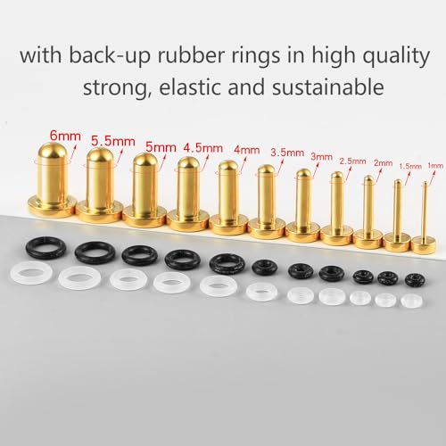 Casvort 22 PCS/16 PCS Hypoallergenic 18G-1'' Comfy Dead Stretching Plugs in 0.5mm Increments Saddle Plugs with Rubber Rings 316 Surgical Stainless Steel Crazy Ear Gauges Body Piercing Jewelry - color: Gold 1-6mm 22 PCS
