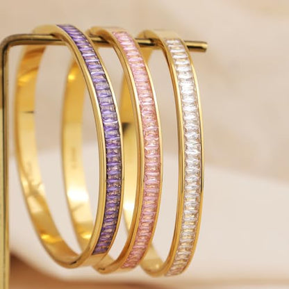 Gold Rhinestone Bangles Bracelets for Women, Chunky Crystal Stainless Steel Stackable Cuff Bracelet Prom Fashion Jewelry Gift - color: White