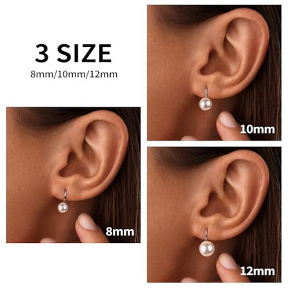 Pearl Drop Earrings for Women | S925 Sterling Silver-plated Hook Dangle Earrings, Lightweight Hypoallergenic Classic Round Pearl Jewelry Gift - color: Silver Hook-White Pearl, size: 10mm
