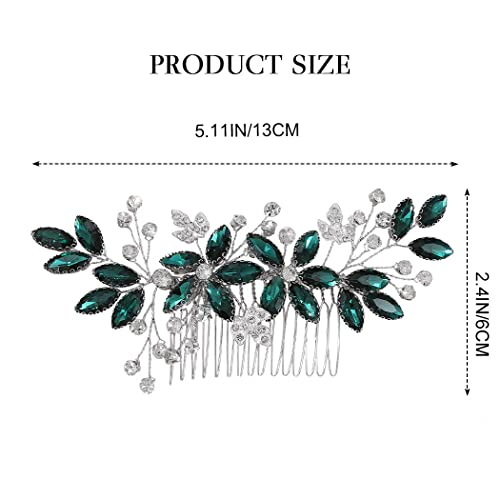 Casdre Crystal Bride Wedding Hair Comb Silver Leaf Bridal Hair Accessories Rhinestone Party Prom Hair Piece for Women and Girls (C Green) - color: C Green