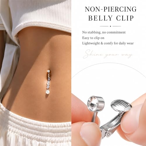 Zolure Gold/Silver Fake Belly Ring 3PCS Clip on Belly Button Rings Surgical Steel Non Piercing Navel Ring Devil Butterfly Clear CZ Dangle Fake Belly Piercing Jewelry with Pain Reducing Silicone Pad - color: silver