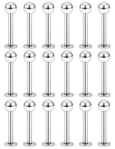 20G 18G 16G 14G 12G Lip Labret Monroe Medusa Nose Rings Stud 316L Surgical Steel Tragus Helix Cartilage Earring Tongue Cheek Piercing Jewelry Bars 6mm 8mm 10mm 12mm 14mm 16mm 19mm 18PCS - color: Silver, size: 18G - 8mm