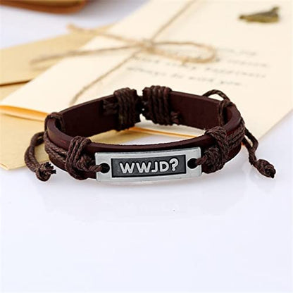 FORUBUS Religious Cross Leather Bracelet, Leather Cross Bracelet for Women Men Religious Gift, Church Pray Baptism Christmas Jewelry - color: Brown Cross+WWJD