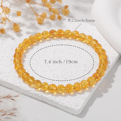 Crystal Beaded Bracelets for Women 4mm Clear Quartz Bead Handmade Gemstone Stretch Elastic Bracelet Natural Stone Crystal Healing Reiki Spiritual Jewelry Gifts - color: Citrine, size: 6mm