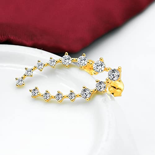 925 Sterling Silver Post Cubic Zirconia Ear Crawle Earring For Women 7 Crystal Star Ear Stud Earrings AAA CZ Arrow Ear Climber Hypoallergenic Piercing Gifts For Her - color: Gold color