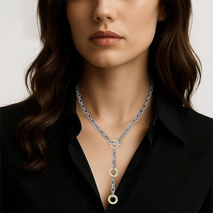 Two Tone Wire Necklace Gold and Silver Link Chain Adjustable 18K Gold Plated Twist Vintage Classic Jewelry - style: Golden Circle - Silver 3