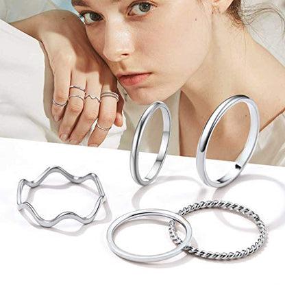 PROSTEEL Stainless Steel Rings Set, Women's Plain Band Knuckle Stacking Midi Rings Comfort Fit, Silver/Gold/Rose Gold/Black Tone, Multi Size #4-#12 - color: C: 8 pcs-silver