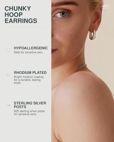 PAVOI Gold Hoop Earrings for Women, 14K Gold Plated Small Chunky Hoops | 925 Sterling Silver Posts, Lightweight Hoops, Small Hoop Earrings for Women, Gold Hoops - color: White Gold