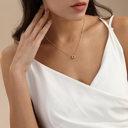 14K Gold Plated Bubble Letter Necklace, Tarnish Free and Waterproof Dainty Initial Necklace for Women, Trendy Personalized Gold Jewelry Gift for Her - color: Gold, style: D