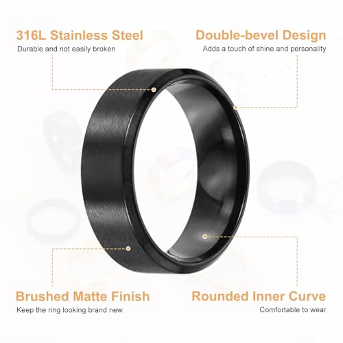 MECCANIXITY Stainless Steel Ring, Plain Ring Blanks Matte Brushed Wedding Bends for Men Women - color: Blue/Black/Colorful