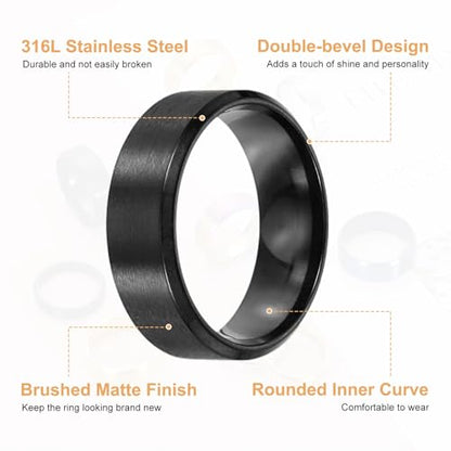 MECCANIXITY Stainless Steel Ring, Plain Ring Blanks Matte Brushed Wedding Bends for Men Women - color: Blue/Black/Colorful