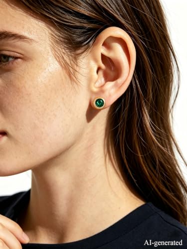 0.6-4 Carat 5A Cubic Zirconia/Simulated Emerald Sparkle Stud Earrings for Women, Hypoallergenic 925 Sterling Silver Posts, Anniversary Birthday Valentines Mothers Day Jewelry Gift - color: Simulated Emerald - Yellow Gold, size: 4.00 Carat (2.00ct * 2)