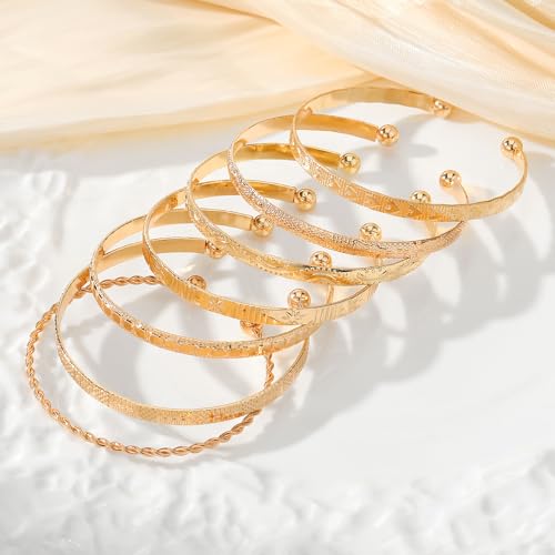 Golden Bangle Bracelets Set for Women, 14k Gold-Plated Multi Layer Stackable Cuff Bracelets, Personalized Boho Non Tarnish Adjustable Bangle Jewelry Gift for Her - color: 7PCS Love twist