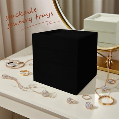 SCIKHETF Velvet Ring Earrings Studs organizer Tray Small Ring Insert Display Tray 5 Slots Stackable (Black) - color: Black