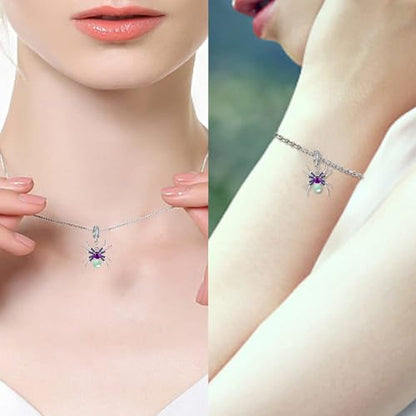 925 Sterling Silver Charms for Bracelets Necklaces Dangle Pendant With 5A Cubic Zirconias Bead Charm for Women DIY Jewelry - style: Glowing Spider Charms
