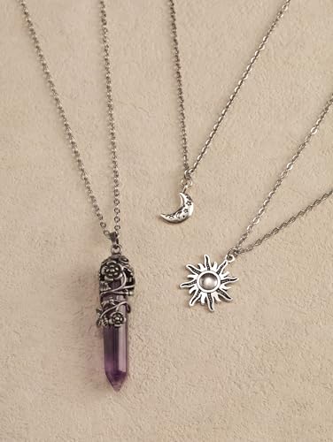 Sacina Gothic Emo Grunge Crescent Moon Choker, Moon Sun Star Choker Necklace, Goth Gothic Necklace, Halloween Christmas Jewelry Gift for Women - color: Purple