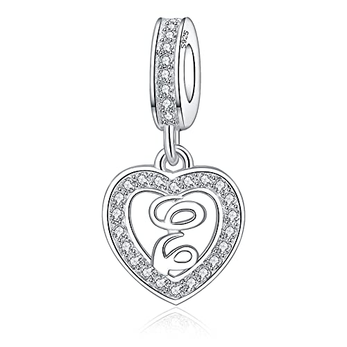 925 Sterling Silver Letter Charms A~Z Alphabet Charm Letter Beads fit Pandora European Bracelets fit Wife Mom Christmas Birthday Gift - color: E