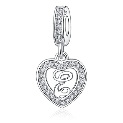 925 Sterling Silver Letter Charms A~Z Alphabet Charm Letter Beads fit Pandora European Bracelets fit Wife Mom Christmas Birthday Gift - color: E