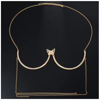 Rhinestone Chest Bracket Bra Chain Sexy Bikini Crystal Body Chains Butterfly Chest Chain Body Jewelry Accessories for Women - color: color3