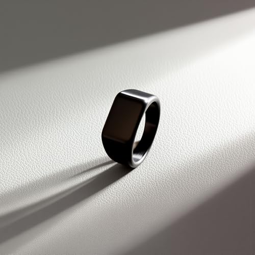 Mens Stainless Steel Plain Signet Rings 4/7/10/14MM Rectangular Pinky Rings | High Polish Classic Blank Thumb Rings, Everyday Comfit Wear, Gift for Men - color: Black10