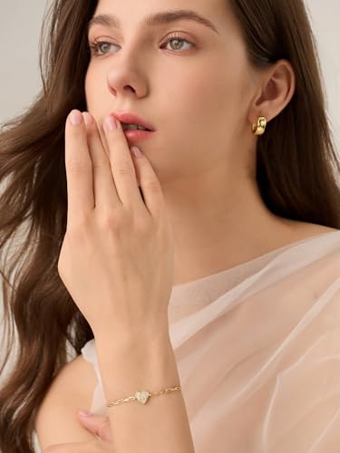 Gold Initial Bracelet For Women, 14k Gold Letter Bracelets | Adjustable Stacking Bracelets Jewelry Gift For Women, Valentines Mother Christmas Jewelry for Women Her 6.5-8 Inch - color: M