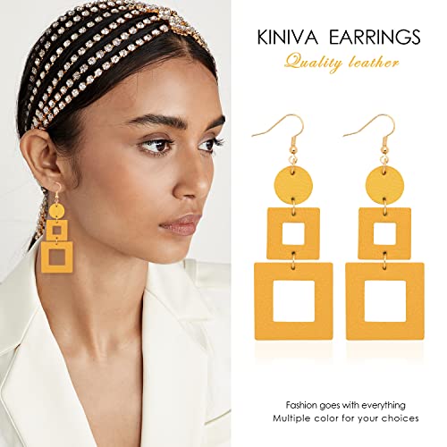 KINIVA Leather Dangle Earrings for Women Trendy, Lightweight Leaf Circle Lightning Earrings Drop, Jewelry Gifts for Women - color: 38 Yellow