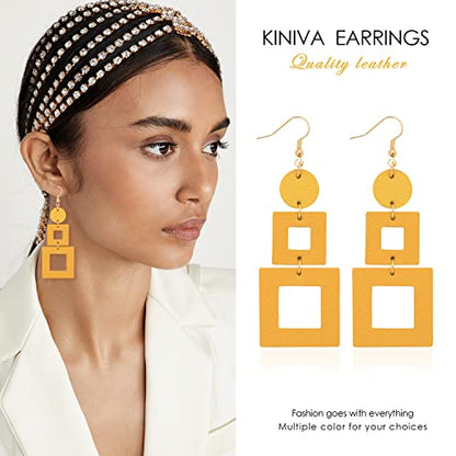 KINIVA Leather Dangle Earrings for Women Trendy, Lightweight Leaf Circle Lightning Earrings Drop, Jewelry Gifts for Women - color: 38 Yellow