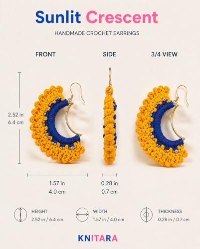 Handmade Crochet Sunrise Hoop Earrings with Soft Yellow Fringe, Lightweight Half-Circle Boho Statement Earrings, 925 Sterling Silver Hooks – KnitAra Sunlit Crescent