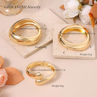 Giovanchi Chunky Gold Bangle Bracelets for Women | 14K Gold Plated Cuff Bracelets, Stackable Dainty Gold Bracelet Sets, Non Tarnish Fashion Jewelry Gift - style: A3-Gold