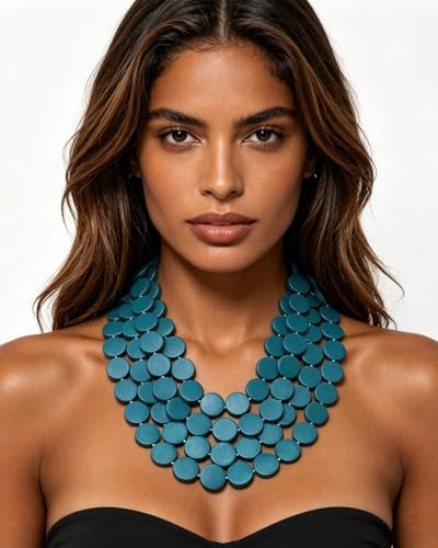 Colorful Beaded Necklace for Women,Chunky Wooden Bib Choker Necklace,Statement African Jewelry Multicolor Maroon Blue Fashion Collar Necklace - color: green