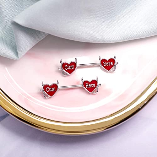 Letter Nipple Ring 14G 316L Surgical Steel Nipple Barbell Heart Shape Devil Body Piercing Jewelry for Women Men - color: red FC
