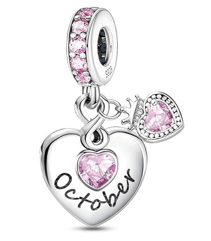 BLUELUNE Birthstone Charms, 925 Sterling Silver Dangle Charm with 5A Cubic Zirconia for Bracelets or Necklaces, Birthday, Mother's Day Present for Women - color: October