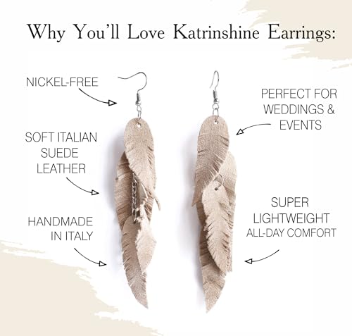 Leather Feather Earrings, Suede layered earrings, boho wedding jewelry, summer earrings, gift for her, dangle earrings - color: cream