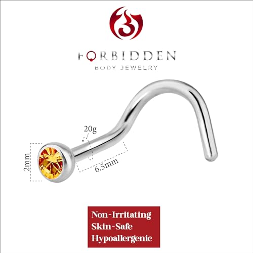 Forbidden Body Jewelry 20g Surgical Steel Press Fit CZ Crystal Nose Screw - style: Amber CZ