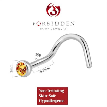 Forbidden Body Jewelry 20g Surgical Steel Press Fit CZ Crystal Nose Screw - style: Amber CZ