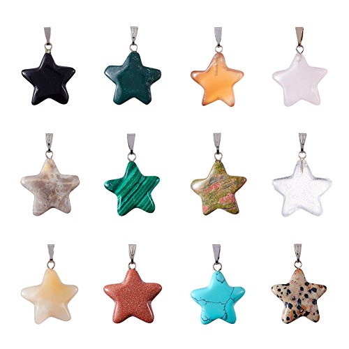 50Pcs Star Stone Pendants Healing Crystal Quartz Chakra Gemstone Rock Charms Random Mixed for Necklace Jewelry Making Hole: 2x7mm - color: 1-Mixed Color-Star-Random