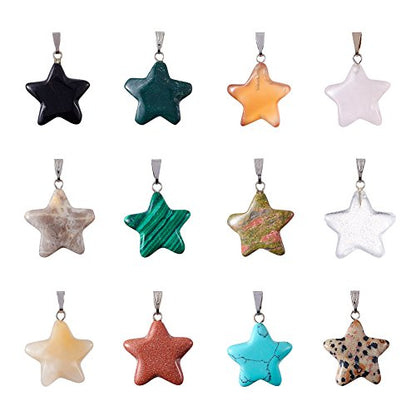 50Pcs Star Stone Pendants Healing Crystal Quartz Chakra Gemstone Rock Charms Random Mixed for Necklace Jewelry Making Hole: 2x7mm - color: 1-Mixed Color-Star-Random