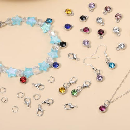 Xthrotsenk 60Pcs Birthstone Charms for Jewelry Making Stainless Steel Charms for Jewelry Crystal Charm with 60 Jump Ring 60 Connecting Ring Fit Bracelet Earring Necklace Keychain Making 12 Color