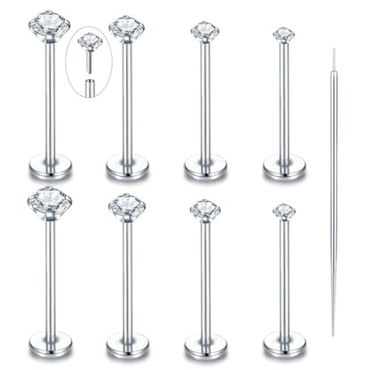 Oveta Threadless Push in Lip Rings 16G/18G/20G Labret Jewelry CZ Lip Studs Stainless Steel Cartilage Earrings for Women Monroe Medusa Piercing Jewelry 6/7/8/10/12mm Bar Length - color: Silver, size: 20G*12mm bar*1.5/2/2.5/3mm cz