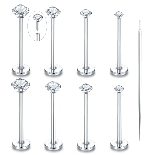 Oveta Threadless Push in Lip Rings 16G/18G/20G Labret Jewelry CZ Lip Studs Stainless Steel Cartilage Earrings for Women Monroe Medusa Piercing Jewelry 6/7/8/10/12mm Bar Length - color: Silver, size: 20G*12mm bar*1.5/2/2.5/3mm cz