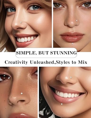 6-Piece L-Shaped Moissanite Nose Stud Set, 925 Sterling Silver Nose Rings | Hypoallergenic Nose Studs Suitable for Nostril, Nasal Septum, and Nasal Cartilage Piercings; Colorfast (Unisex) - color: Gold