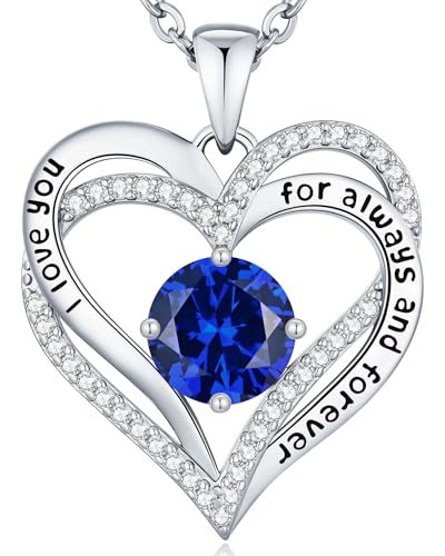 CDE Engraved Forever Love Heart Birthstone Necklace Jewelry Gifts for Women | Hypoallergenic,Nickel-Free & Lead-Free,3 x 3 mm 5A CZ Heart Pendant,Anniversary Christmas Birthday Gift for Girlfriend Wife - color: 09-Sept-WG, style: White Gold Plated