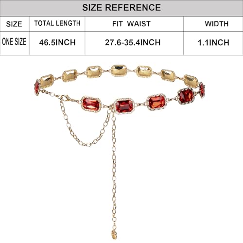 ILuvatar Green Glass Diamond Chain Belt - Metal Women's Western Style Dress Belt - color: Gold-s-red