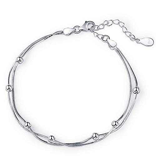 kelistom 925 Sterling Silver Bracelets for Women Teens, Love Heart Charm Chain Bracelet Bangle Fashion Jewelry Gifts - color: beaded chain