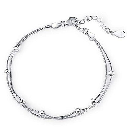 kelistom 925 Sterling Silver Bracelets for Women Teens, Love Heart Charm Chain Bracelet Bangle Fashion Jewelry Gifts - color: beaded chain