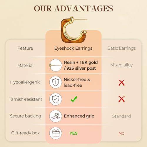 Chunky Hoop Earrings for Women, Tortoise Shell Leopard Hoops | Tortoise Shell Pattern; 18K Gold Plated Finish; 925 Silver Posts; Lightweight Statement Style - color: QIHP-18-Brown