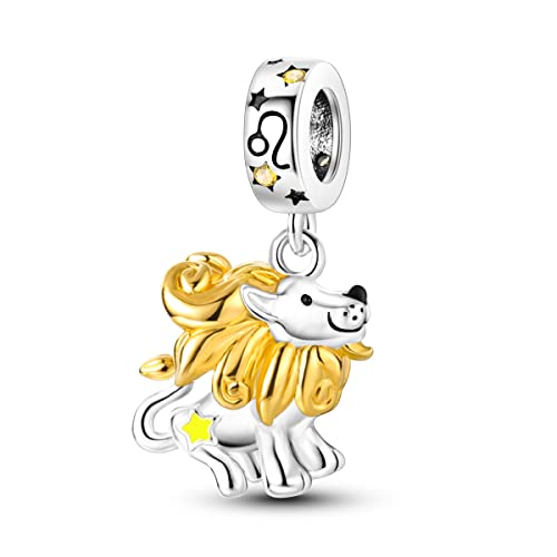 Zodiac Sign Charms for Bracelet Necklace 925 Sterling Silver Charms 12 Constellation/Horoscope Star Dangle Birthstone Beads, Birthday Jewelry Gifts for Women Men - color: Zodiac Leo(7.23～8.22)
