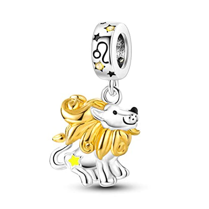 Zodiac Sign Charms for Bracelet Necklace 925 Sterling Silver Charms 12 Constellation/Horoscope Star Dangle Birthstone Beads, Birthday Jewelry Gifts for Women Men - color: Zodiac Leo(7.23～8.22)