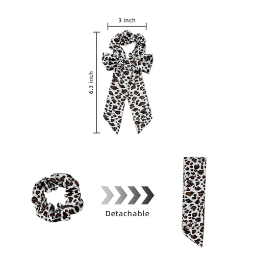 6-Piece Fashion Leopard Printed Bow Scarf Fabric Scrunchies for Women & Girls, Cute Elastic No Damage Satin Ponytail Holders Hair Ties, Hair Accessories (Leopard)